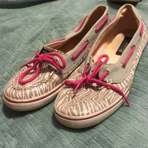 Sperry boat shoes- pink zebra print Children’s 5